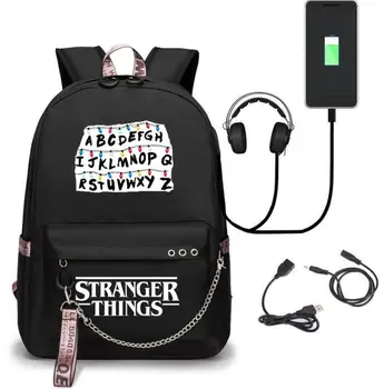 

Pattern Boys Girls Teens School Bags USB charging Back Mochila Laptop Bags Stranger Things Travel Backpack Kids Rucksack