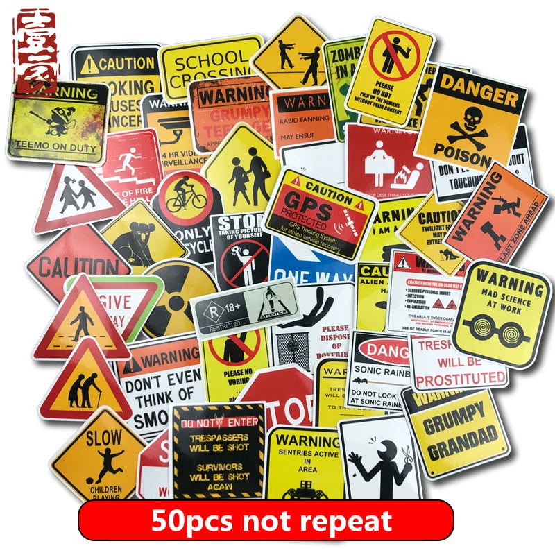 

50 PCS Warning Stickers Danger Banning Signs Reminder Waterproof Decal Sticker to DIY Laptop Motorcycle Luggage Snowboard Car