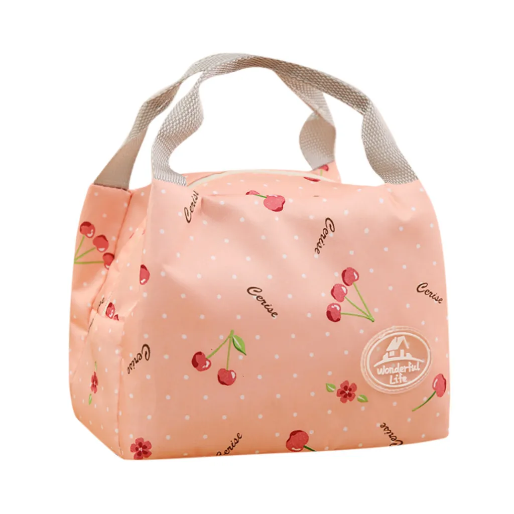 OR Insulated Cold Canvas Stripe Picnic Carry Case Thermal Portable Lunch Bag Thermal Food Picnic Lunch Bags For Women Kids - Цвет: OR