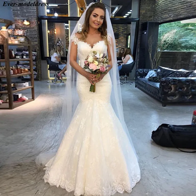 Vestido De Noiva Свадебные платья русалки Кружева с аппликацией бисером и рукавами-крылышками кружева назад свадебное платье элегантное платье невесты Плюс Размер - Цвет: Слоновая кость