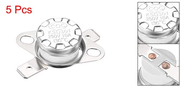 Uxcell 5 шт. терморегулятор KSD301 130 °C-250 °C 10A нормально закрытый 6,3 мм контактный правый угол - Цвет: 130 Celsius degree