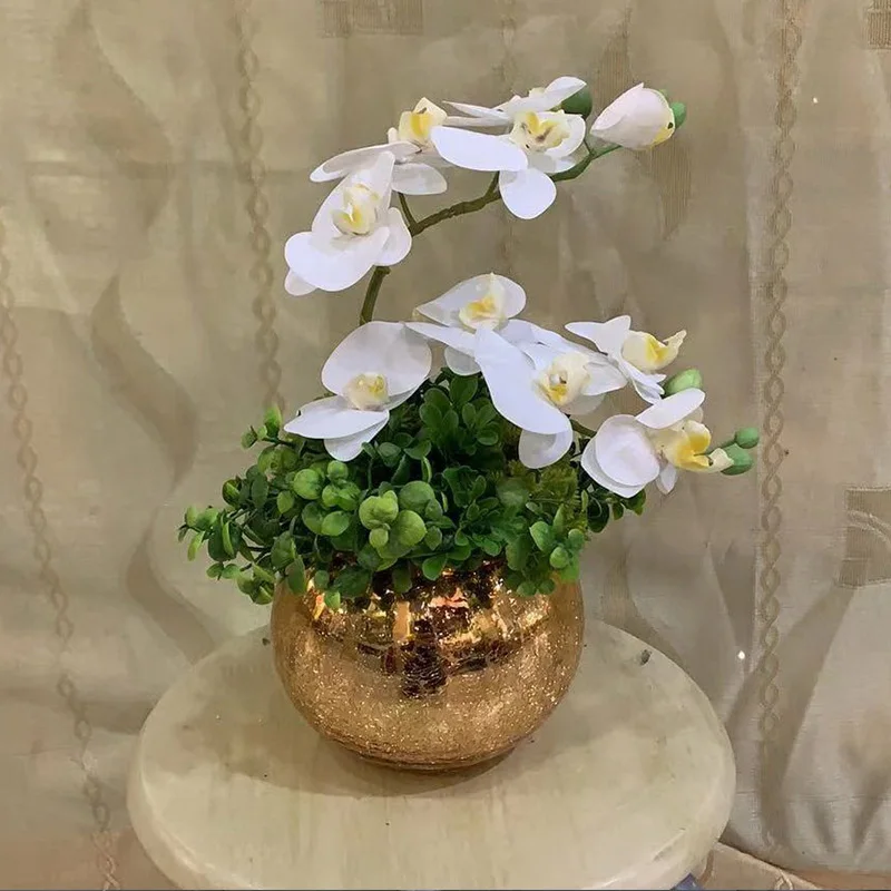 European ice cracked gold-plated glass vase plant dried flower hydroponic spherical glass vase vase home decoration accessories