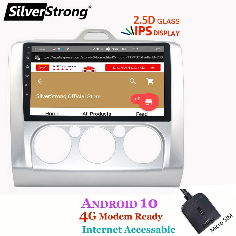 SilverStrong Android10 IPS Автомобильный GPS для FORD Focus 2004 2011 2.5D 4G модем 2din 1024*600 gps навигация