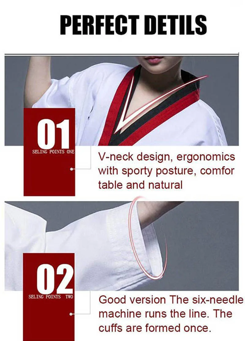 Taekwondo Clothing Karate Uniform For Adult Kids Student Beginners Kung Fu Clothes Martial Art Suits with Free Belt Black or Red (16)