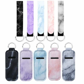 

1pcs Clip-on Chapstick Pouch Lipstick Holder Keychain Elastic Lip Balm Holster Marble Neoprene Chapstick Holder With Metal Ring