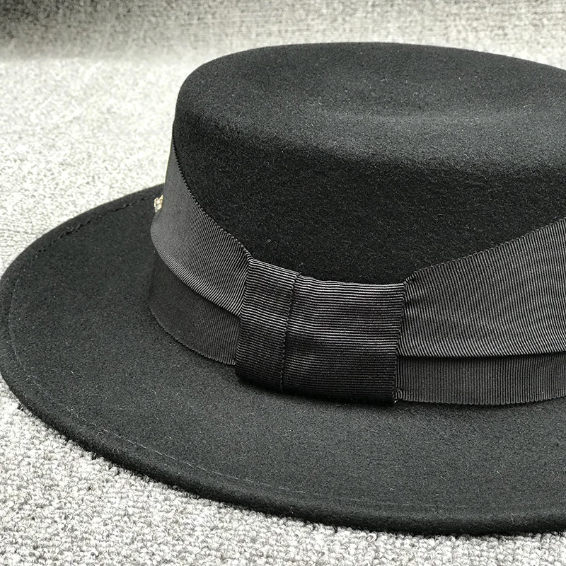 01909-yuan Зимняя шерстяная Женская Шляпа Fedora на плоской подошве с бантом женская шляпа для отдыха Панама