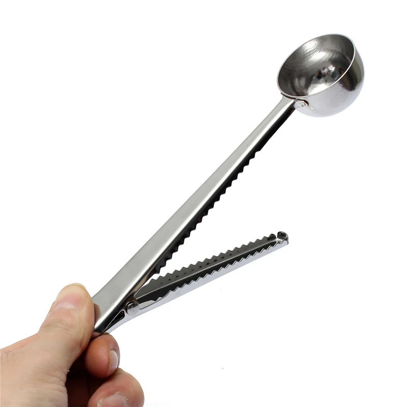 Stainless Steel Spoon with Clip for Powder Tea leaves Food Scoop 