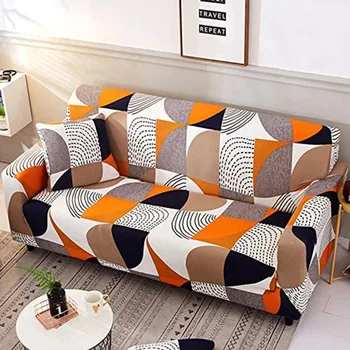 

1-4 Stretch Sofa Slipcovers Fitted Furniture Protector Printed Sofa Cover Stylish Fabric Couch Cover with 2 Pillowcases