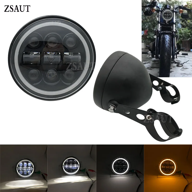 

New 5 3/4" 5.75 inch 45W Led headlight halo Ring white DRL Angel eye For motocycle Sportster Touring Super Glide Dyna Sportster