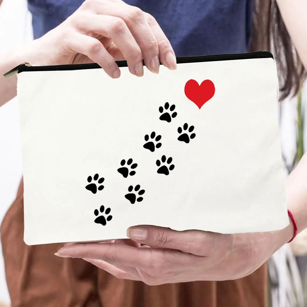 Peace Love Dogs Print Women Cosmetic Bags Love My Dog Cute Paws Zipper Makeup Pouch Travel Toiletry Organizer Bag Large Capacity 4