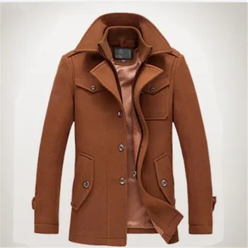 

new arrival 2016 mens autumn and winter high quality basical wool blends jackets and coats single button pea coat