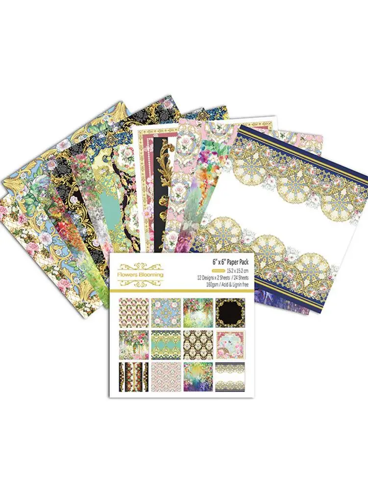 1 Set Christmas Pattern Paper Photo Album Decorative Paper Card Background Paper DIY Album Scrapbook Pads Paper 24 Sheets