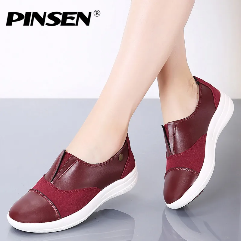 PINSEN/Новинка 2020 года Модная женская повседневная обувь Удобная из натуральной