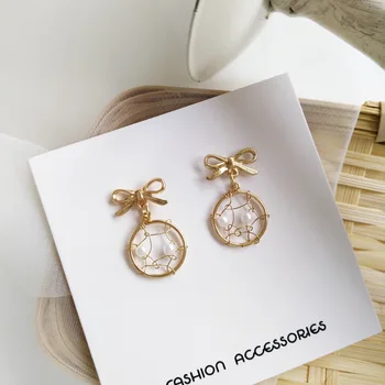 

S925 Silver Cute Xian Qi Bow Earrings Catch Dream Design Sweet Pearl Earrings Fashion Earrings Women's H40