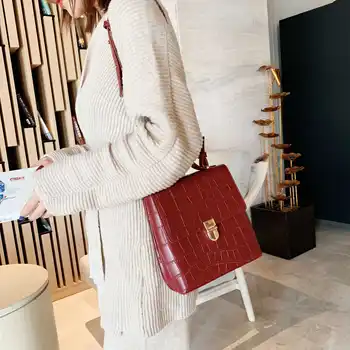

Mini Stone Pattern PU Leather Crossbody Bags For Women Solid Color Simple Totes Lady Shoulder Messenger Handbags