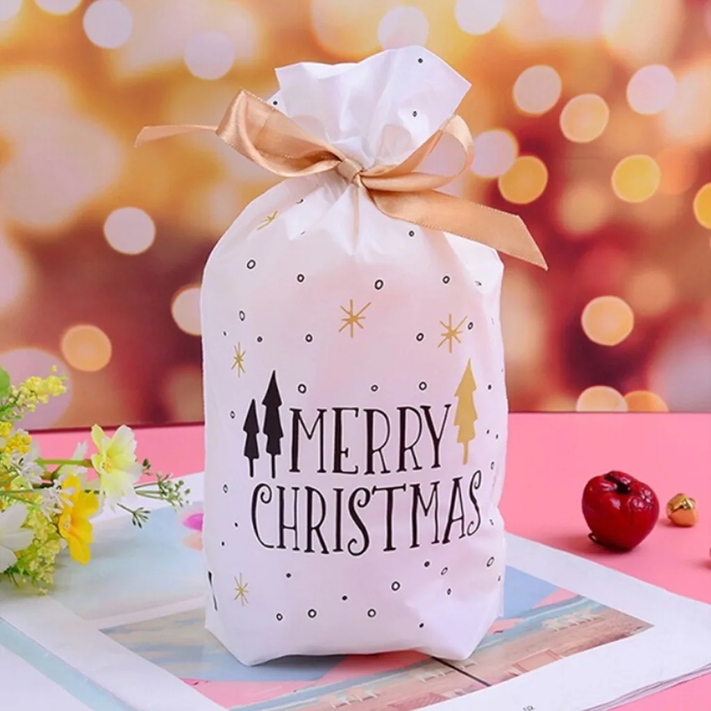 50 Pieces White Golden Christmas Tree Merry Christmas Gift Bags Candy Bags christmas decoration for home^30