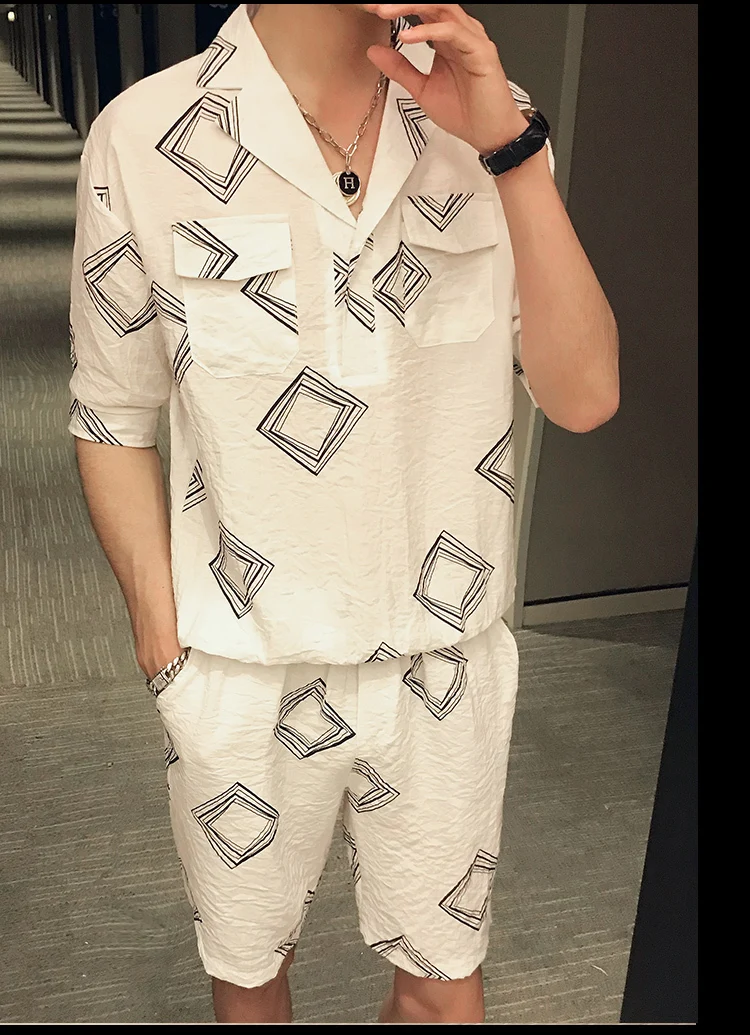 Stijl Afdrukken/комплект клубной одежды, г., футболки Zomer Vetement Homme En Korte, комплект из 2 предметов, футболки Barokke, Mannen