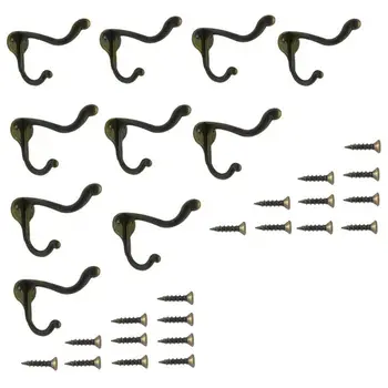 

10 Pcs Vintage Bronze Single Coat Hooks Wall Mounted Single Hat Towel Clothes Hooks Hangers for Bath Kitchen Garage Heavy Duty w