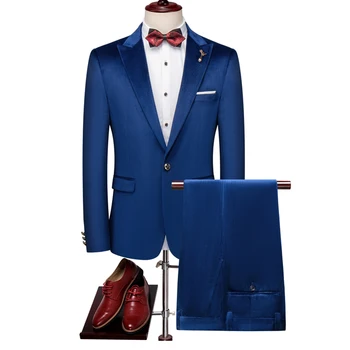

Autumn formal men's two-piece suit, S-5XL business wedding dress suit blue black yellow green Blazer pant Can be sold separately