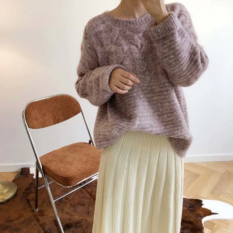 Mooirue, осень, женский свитер Kawaii, утолщенный, свободный, Bf, ленивые цветы, вязаный, эластичный джемпер, женский свитер