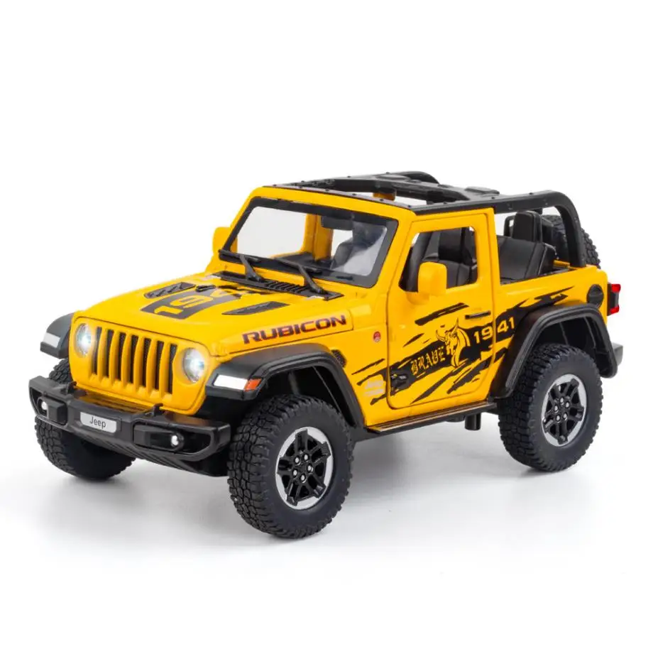 Hot 1:20 Scale Diecast Car Jeeps Wranglers Rubicon 1941 Metal Model With Light And Sound Pull Back Alloy Toy Collection For Gift 1 32 jeeps wrangler rubicon 1941 off road alloy car diecasts