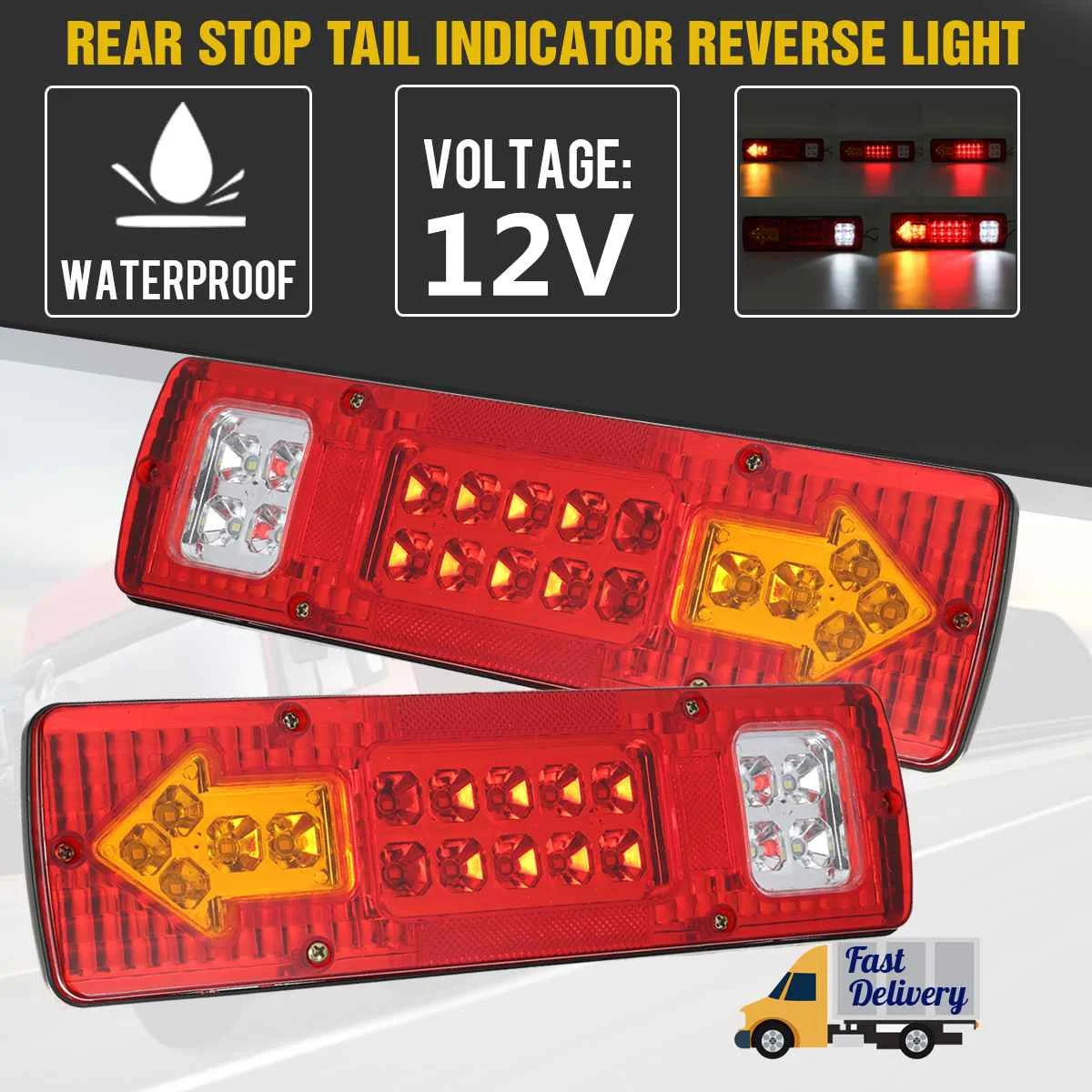 2pcs 12v 19 Led Car Trailer Truck Rear Tail Lights Stop Brake Turn