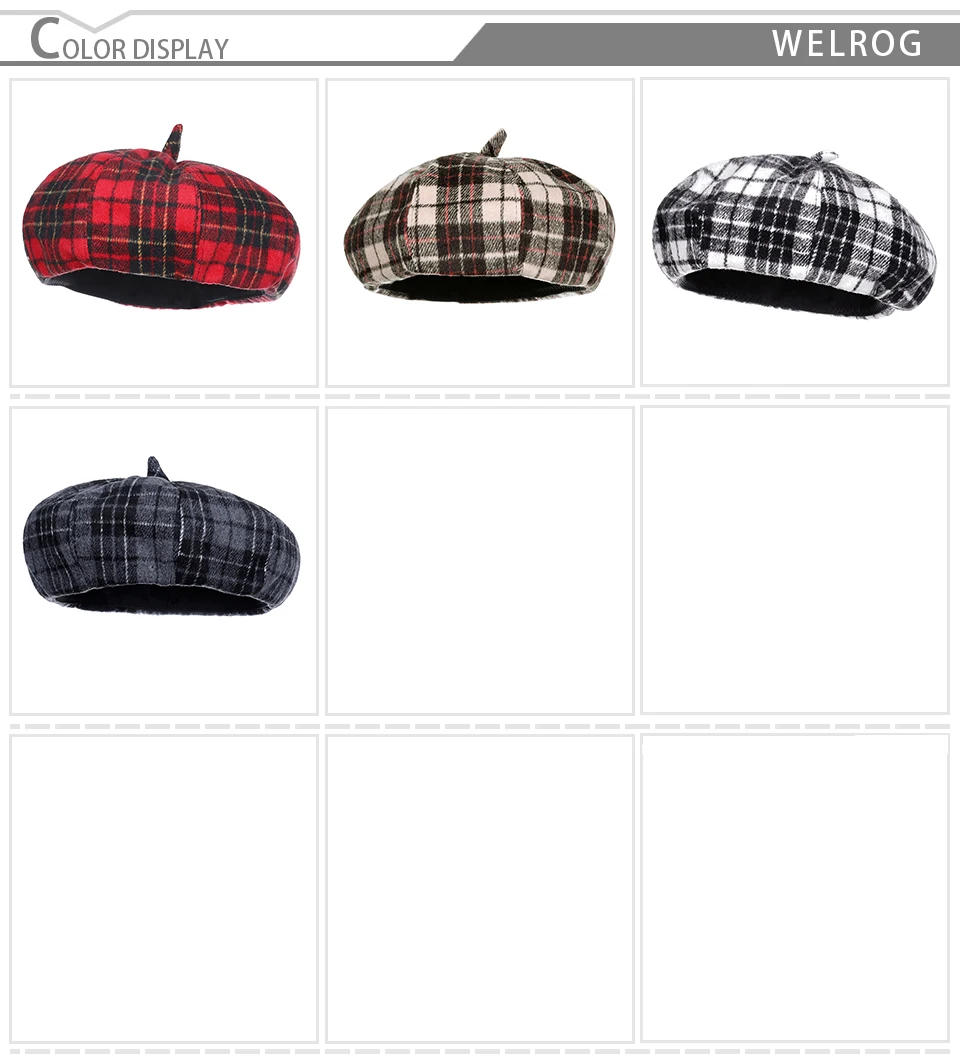 WELROG, клетчатый шерстяной берет, осенняя и зимняя шапка для женщин, новинка, Корейская тыквенная шляпа, дикая шляпа, Ретро стиль, шапка для художника