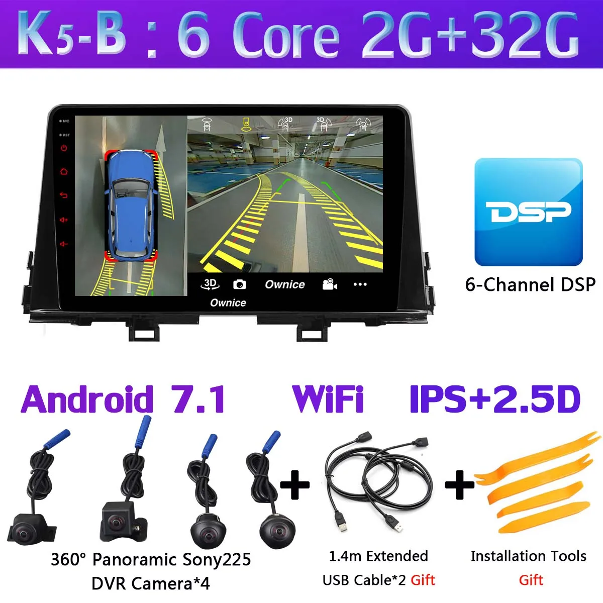 1 DIN 360 °4×камера Android 9,0 4 Гб+ 64 Гб gps Радио CarPlay SPDIF DSP автомобильный мультимедийный плеер для KIA Morning Picanto - Цвет: K5-B