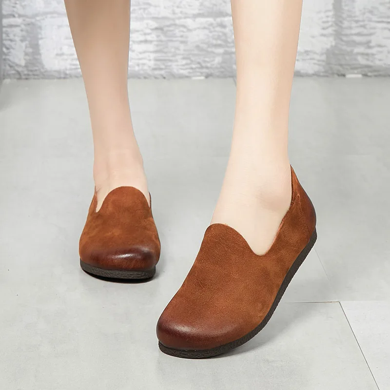

Delphinium 2019 Spring New Style Genuine Leather Retro Soft-Soled Shoes WOMEN'S Shoes round-Toe Mouth Flat Top Shoes Full-grain