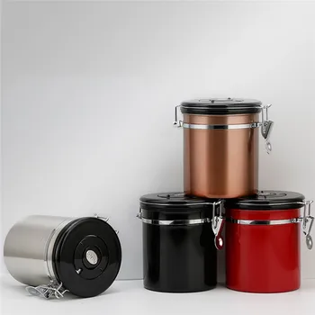 

Stainless Steel Sealed Jar Coffee Powder Sugar Jar Rack Kitchen Coffee Beans Storage Bottle Can Airtight Sealed Jar