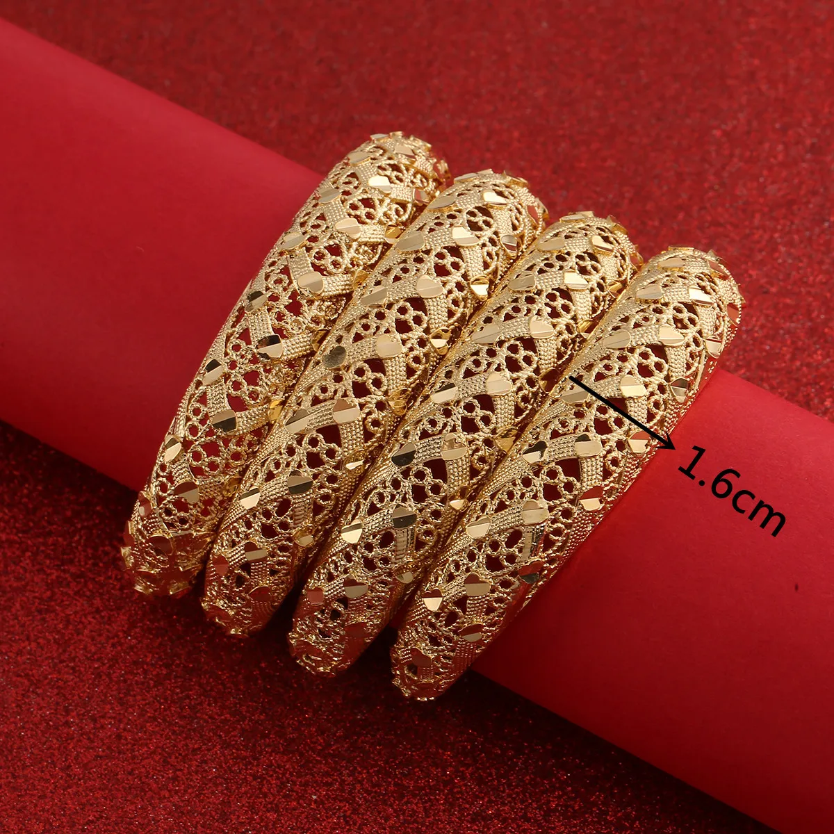 4pcs Hollow Pattern Heart Bangles Cuff Vintage Ethnic Women Ramadan Jewelry