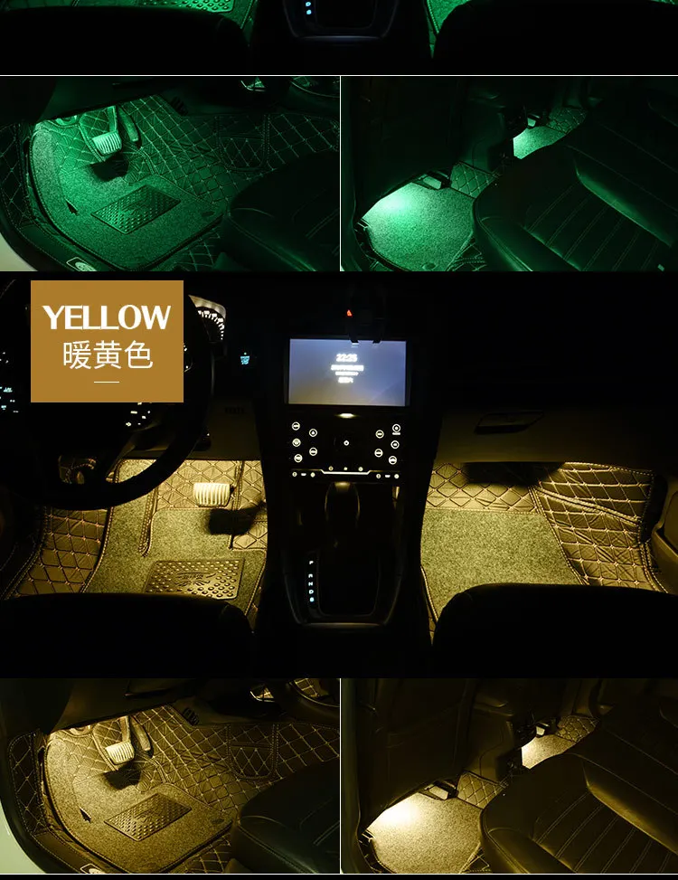 Автомобильный светодиодный RGB мини-светильник для ног с голосовым управлением, атмосферные декоративные лампы, беспроводное управление приложением для телефона, автомобильная интерьерная красочная лампа