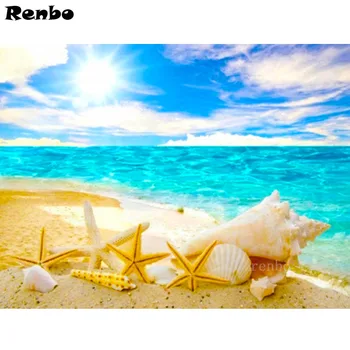 

Full square round Diamond Painting rhinestones of Diamond Embroidery Ocean starfish beach blue sky diy handmake 5d cross Stitch