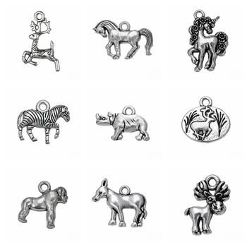 

10pcs Jewelry Making DIY Handmade Charms Antique Silver Color Animal Deer Horse Goat Rhinoceros Orangutan Monkey Panda Pendant