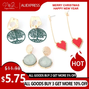 

New Diy Handmade Jewelry, Post Earring Set, Geometric Stud With Life Tree/ Heart/ Epoxy Stone Pendant, Fashion Accessories Gifts