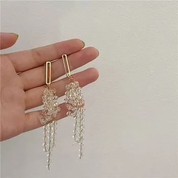 

Crystal Tassel Earrings for women Long Dangle Earrings Statement Korean Drop Earring Wedding Party Brincos Fashion Jewelry