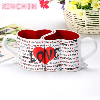 

XINCHEN Personality trend ceramic double cup creative love anniversary gifts for husband water cup gift boxed mug