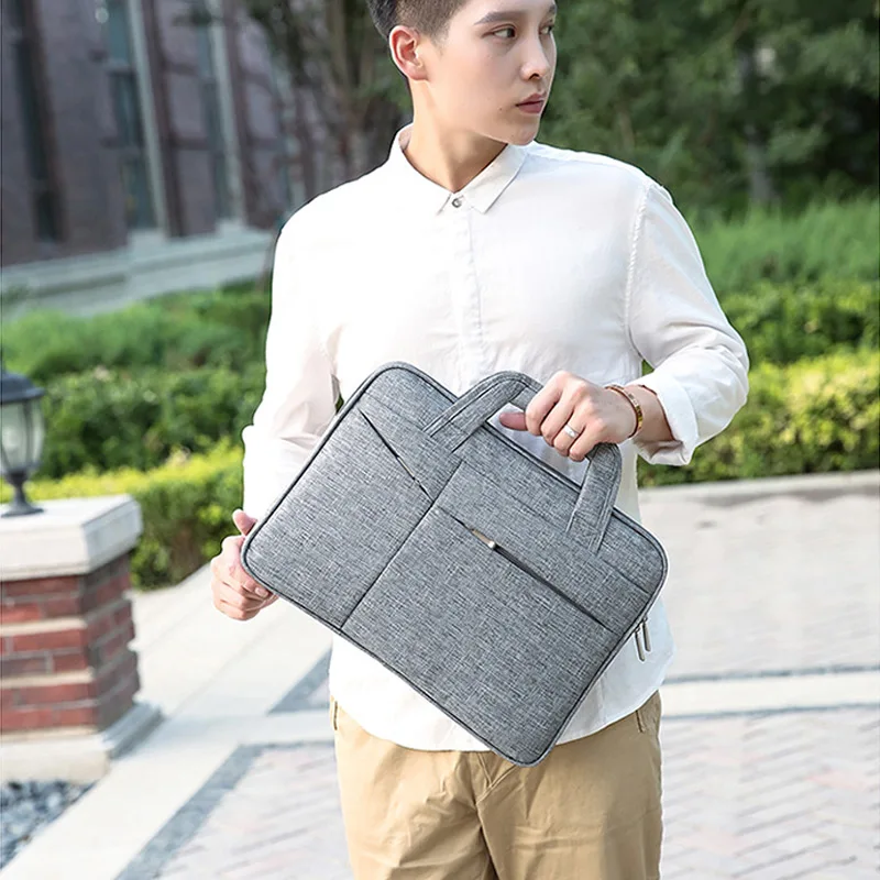Серый 16in Men Simple Briefcase Oxford Cloth Waterproof Wear-resistant Laptop Bag-OPK - Цвет: Серый