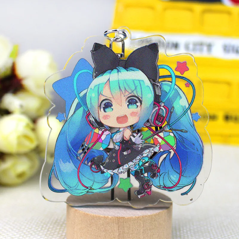 Hatsune Мику акриловый брелок Luo Tianyi аниме подвеска автомобильные аксессуары японский прозрачный брелок игра зеленый лук Брелок