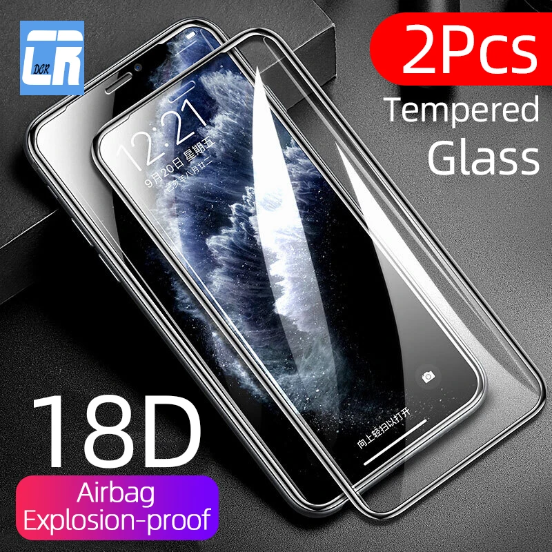 Protecteur d'écran, 2 pièces, en verre trempé 18D, avec Airbag, pour iPhone SE 2 X XR XS MAX 11 12 Pro Max 8 7 6 Plus