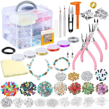 

Jewelry Making Supplies Kit with Beads Charms Findings Jewellery Pliers Beading Wire for DIY Necklace Bracelet Earrings