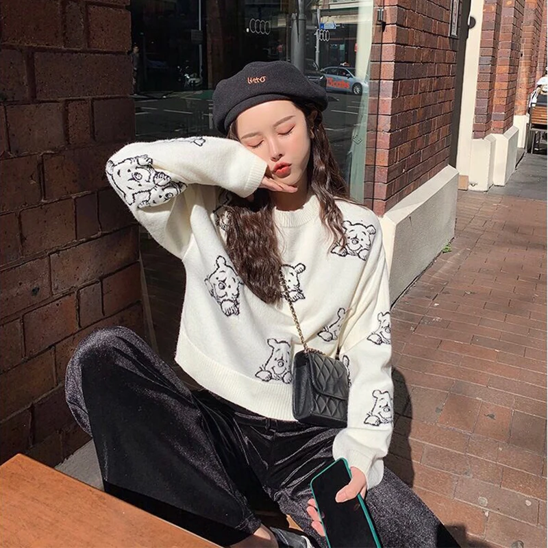 свитер женский 2019 autumn and winter new student female loose bear knit bottoming shirt women sweater pull femme hiver кофты |