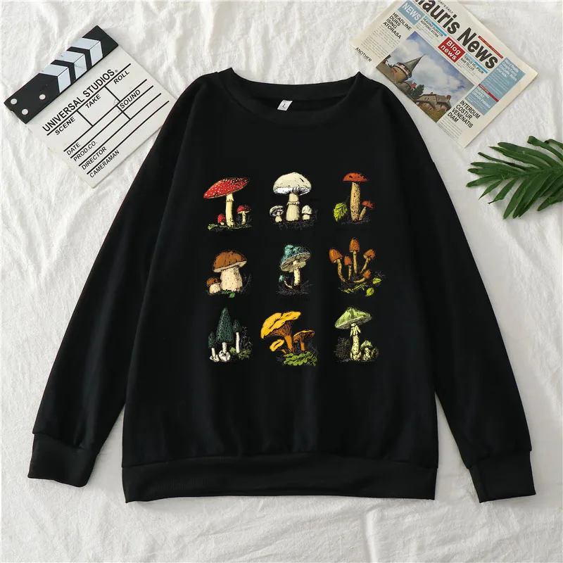 Autumn 2021 new style mushroom illustration aesthetic graphics long-sleeved pullover casual loose round neck cotton sweatshirt