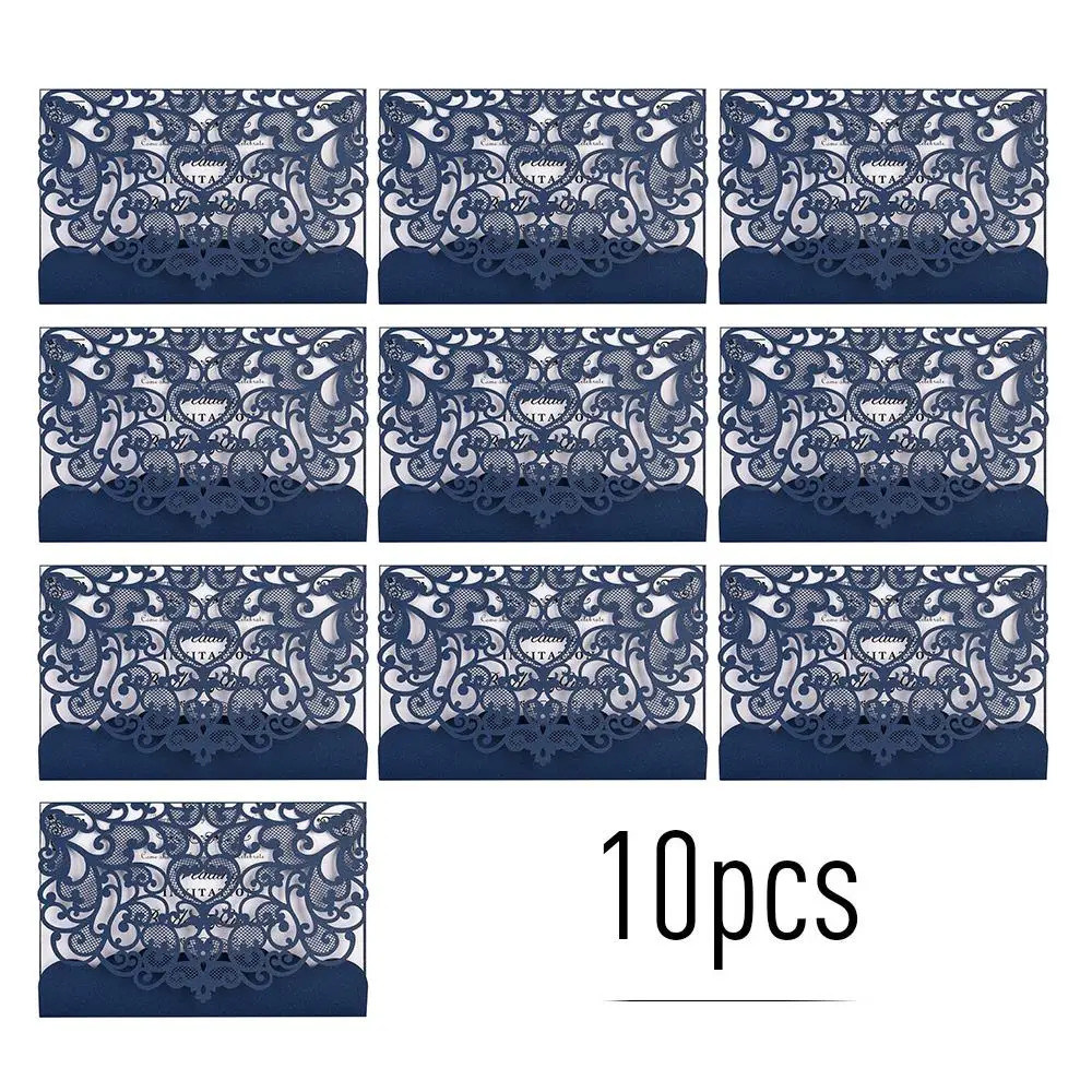 10pcs Blue White Gold Elegant Laser Cut Wedding Party Invitation Cards Greeting Card Customize Business With 10pcs Inner Sheet