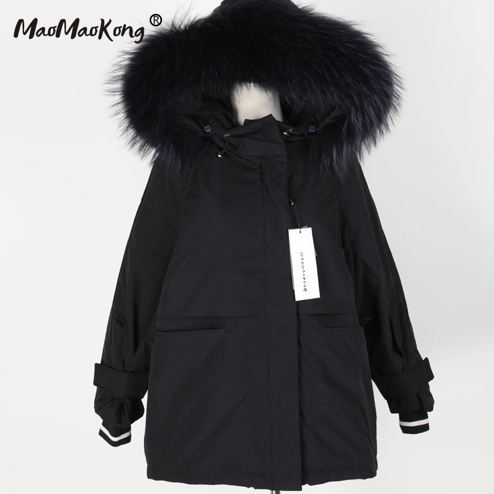 

2019White duck down jacket Natural raccoon fur big collar Overcoat Women's long section