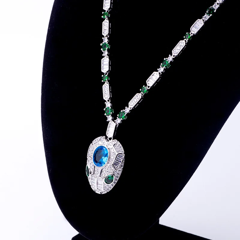 Модные ювелирные изделия кубический циркон кулон ожерелье вечерние ювелирные изделия для женщин - Окраска металла: green blue stone