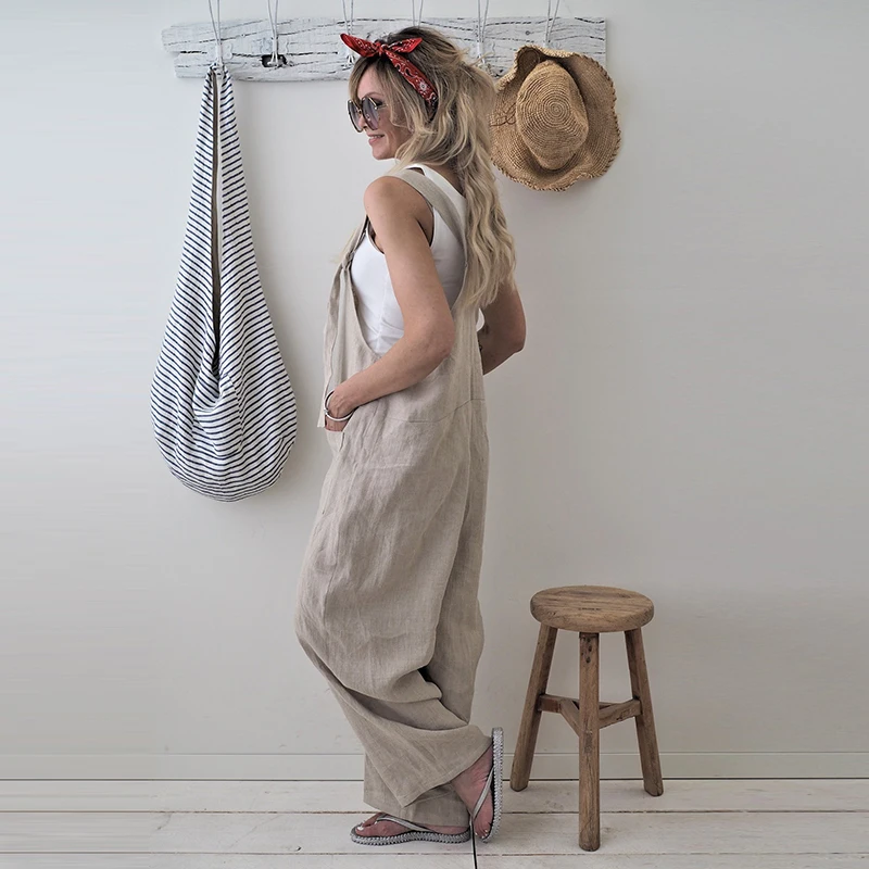 Свободные брюки для беременных льняные на бретельках одежда полных женщин