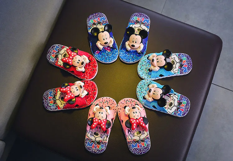 Детские тапочки; летняя детская обувь для мальчиков; домашние тапочки для девочек с милым рисунком; тапочки Минни Маус; детская обувь