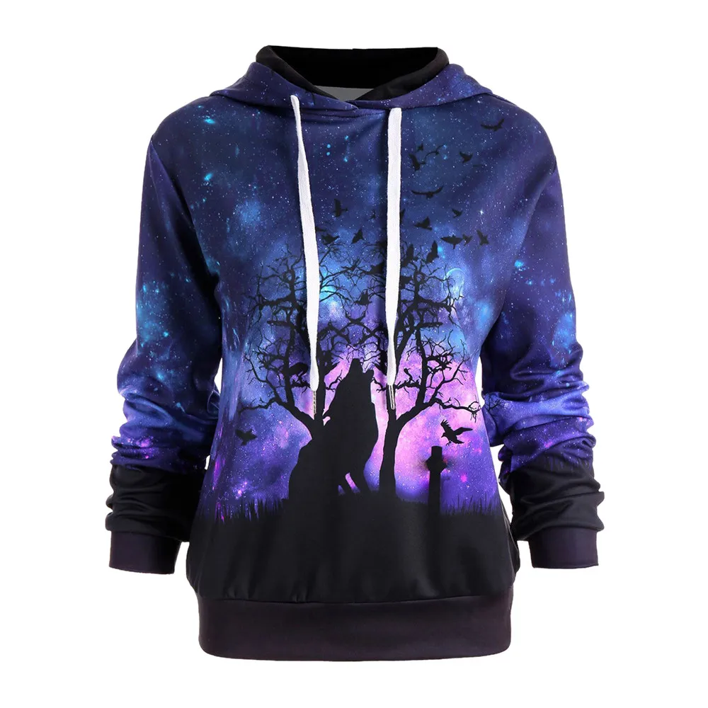 

Jaycosin Women Wolf Digital Printing Hoodie Sweatshirt Special Casual Cool Chic Holloween Baseball Coats Tops Blouse