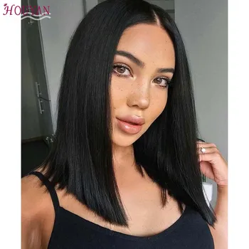 

HOUYAN Short Straight Brazilian Women Straight Black Front Lace Wig Straight Synthetic Short Hair Heat Resistant